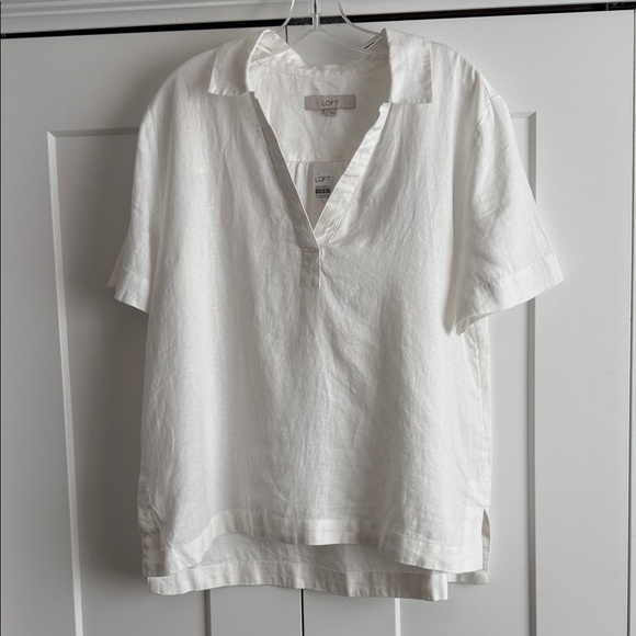 LOFT Linen V-Neck Blouse - Picture 1 of 6